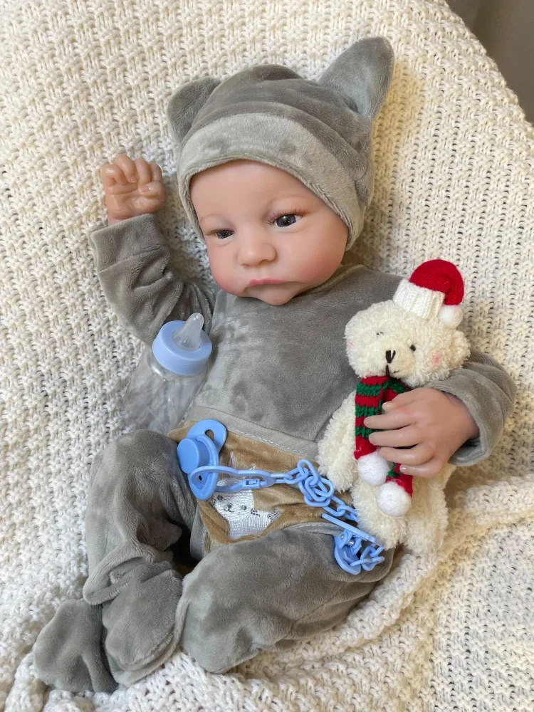 46cm Soft Or Full Body Silicone Vinyl Reborn Awake Open Blue Eyes Boy Or Girl Newborn Doll 3D Skin Tone Christmas Gift