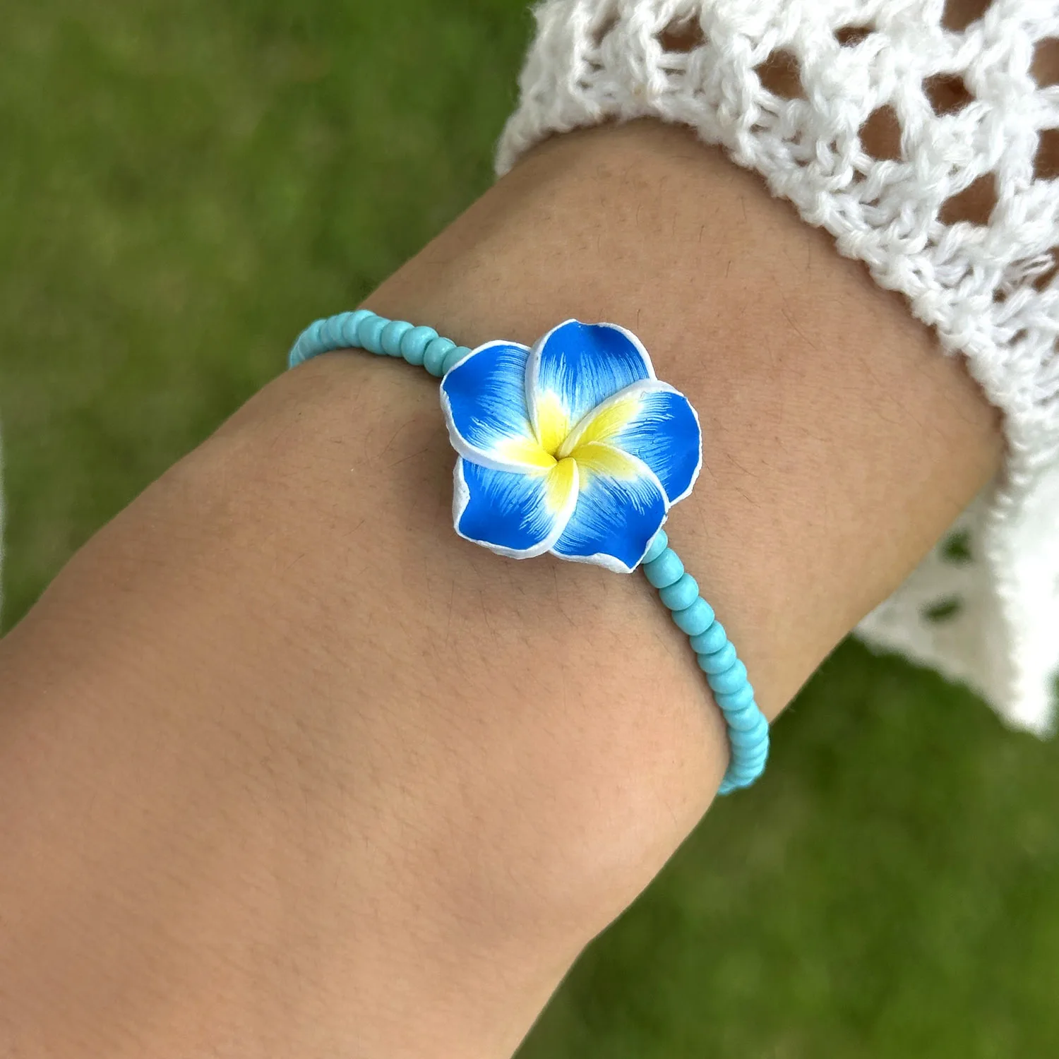 

Bohemian Sweet Colorful Flowers Bracelet Anklet for Women Girls Handmade Flower Rice Beads Necklace Friendship Jewelry Gift
