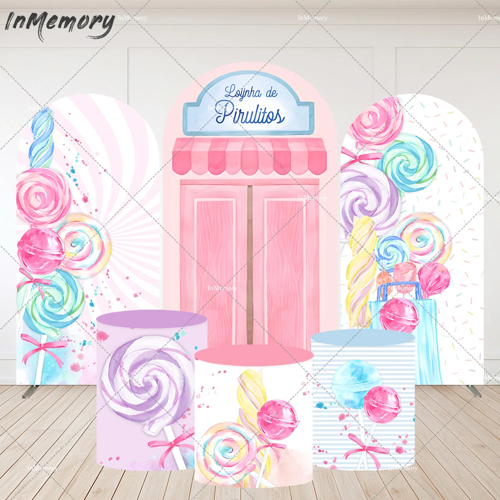 

Candy Shop Arch Backdrop Cover Lollipop Donut Grow Up Photo Background Girl Birthday Arched Wall Backdrops for Stands