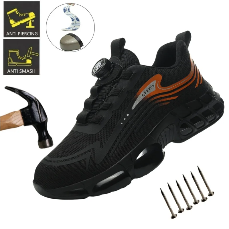 

Safety Footwear Men Work Boots Indestructible Male Steel Toe Shoes Lightweight Air Cushion Sneakers Puncture-Proof Work Shoes