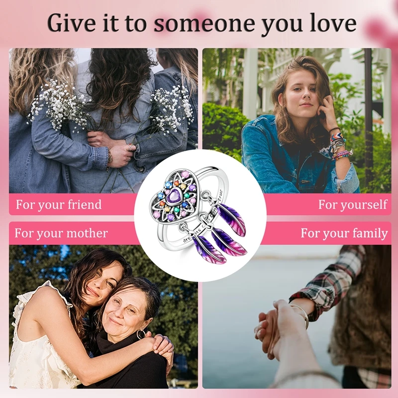 Originaler funkelnder Traumherz-Traumfänger-Ring aus 925er-Sterlingsilber für Frauen und Mädchen, Schmuck, Geburtstag, Jahrestag, Geschenke – Detail 6