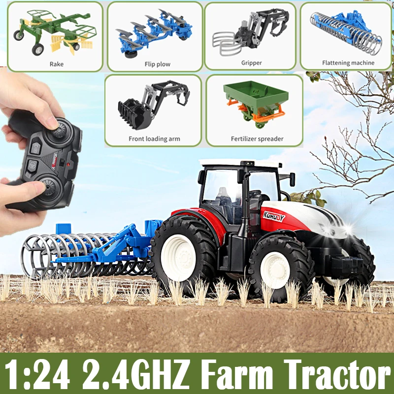 RC Farm Tractors Car 1/24 Radio Controlled Cars and Trucks 2.4G with Light Simulated Engineering Truck Model Toys for Children