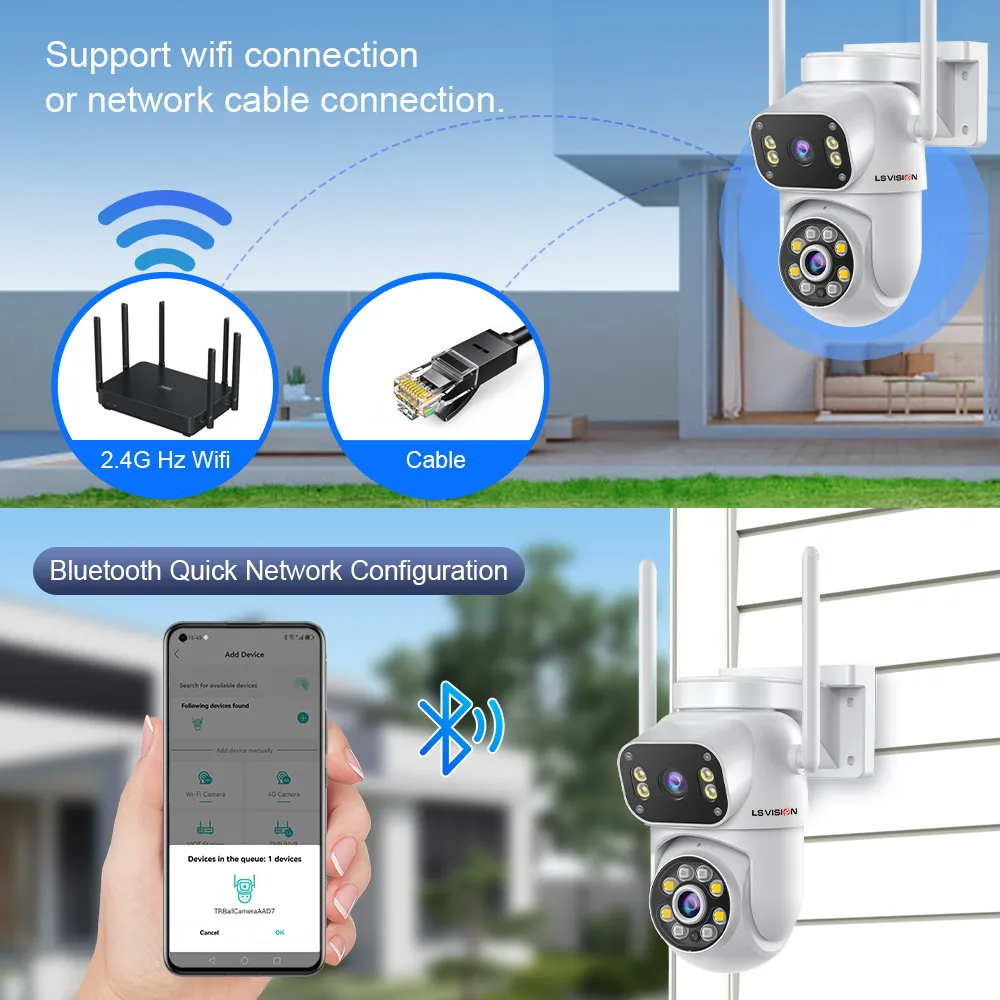 LS VISION 8MP Doppio Schermo WiFi Telecamera PTZ Auto Tracking Onvif Telecamera di Sorveglianza di Sicurezza Esterna IP CCTV Telecamera P2P iCSee