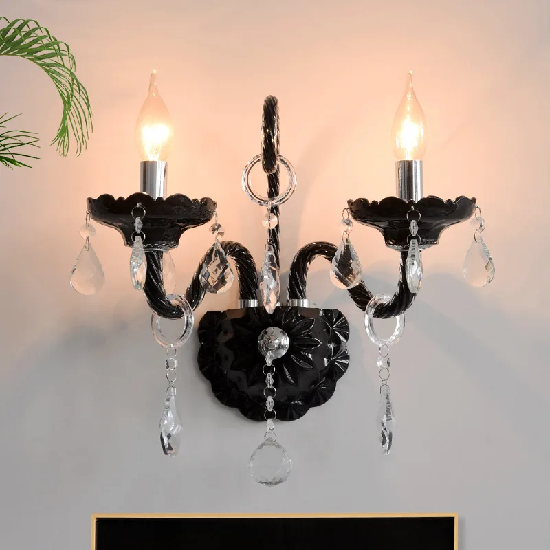Crystal Candlestick Wall Lamp Bedroom Bedside Restaurant Wall Light French Luxury Tricolor Mood Lights Electroplating LED Lamps