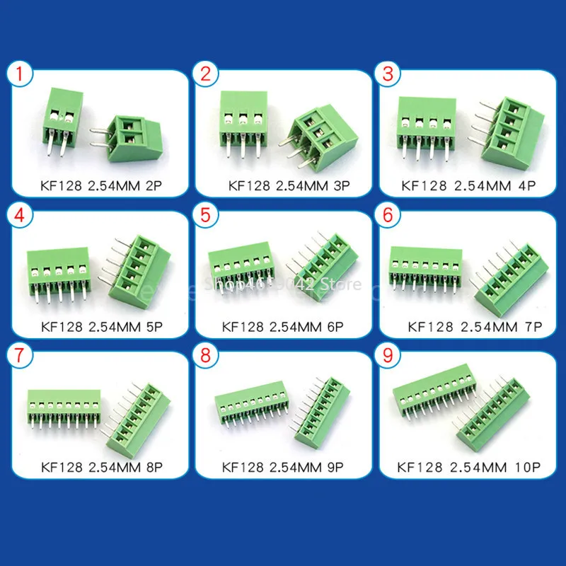 5pcs KF128 2.54mm Pitch PCB Screw Terminal Block Connector 2P 3P 4P 5P 6P 7P 8P 10P 12P 16P Terminals for 18-26AWG Cable Adapter