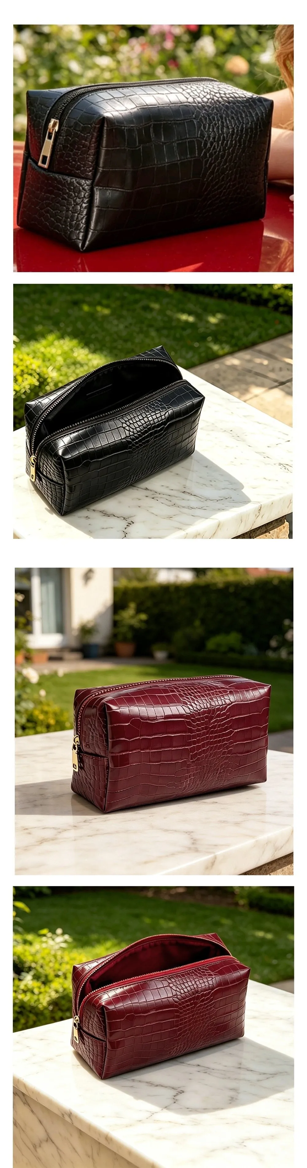 PU-Leder Kosmetiktasche Wasserdicht Große Kapazität Kosmetikbeutel Krokodilprägung Reißverschluss Kosmetiktasche für Reisen – Detail 3