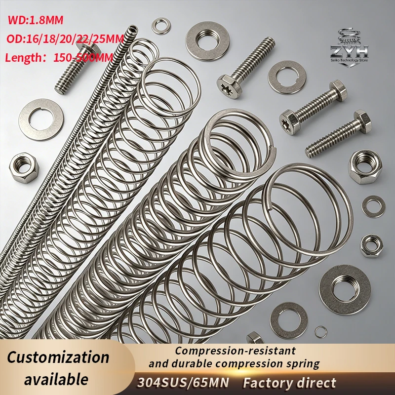 

1 piece of long diameter buffer compression spring 304SUS/65MN WD1.8mm OD16-25mm Length150-500mm reset rebound spring