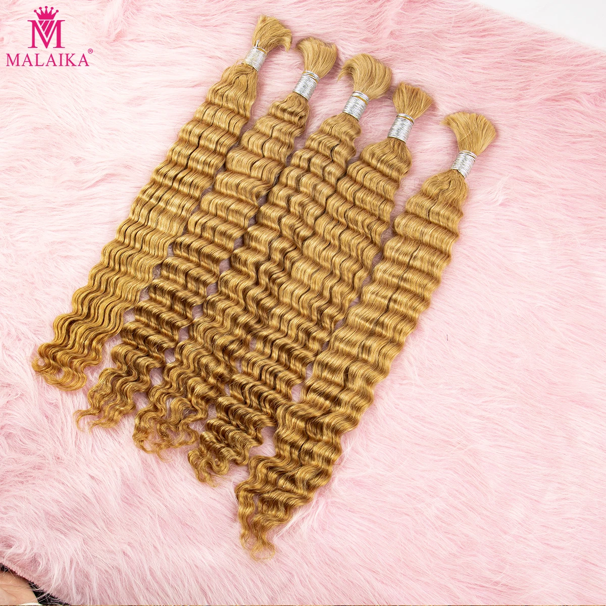 Malaika 27 Color Deep Wave Bulk Human Hair for Braiding No Weft Virgin Hair Curly Human Braiding Hair Extensions for Boho Braids