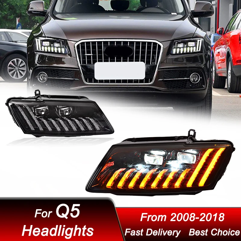 

Поп-стайлинг автомобилей, фары для Audi Q5 2008-2018, светодиодные автомобильные фары в сборе, обновление, высокая настройка, линзы проектора, аксессуары Ki