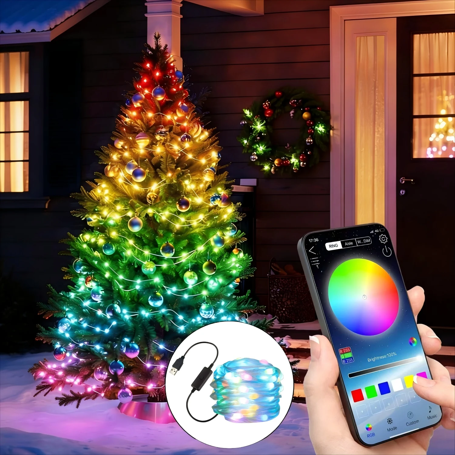 5M/10M/15M/20M/30M/40M RGBIC USB LED String Fairy Lights Smart App Control DIY Color Christmas Wedding Birthday Party Decor