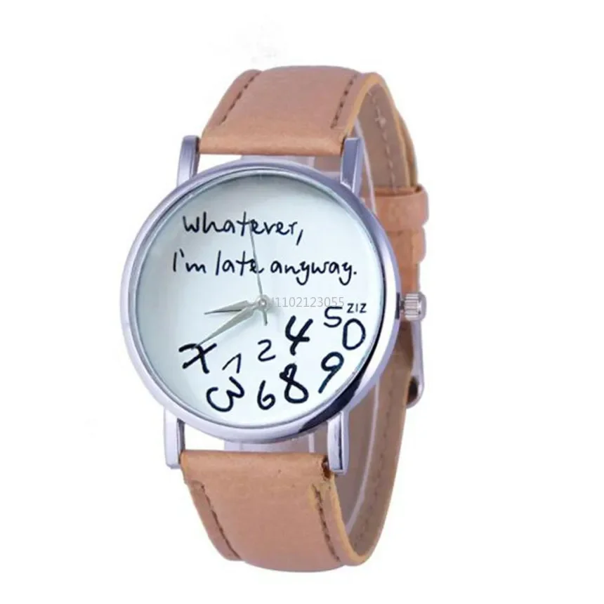 Reloj sencillo para Mujer, relojes de cuero con esfera grande, lo que sea tarde de todos modos, Reloj con letras para estudiantes, Reloj para Mujer