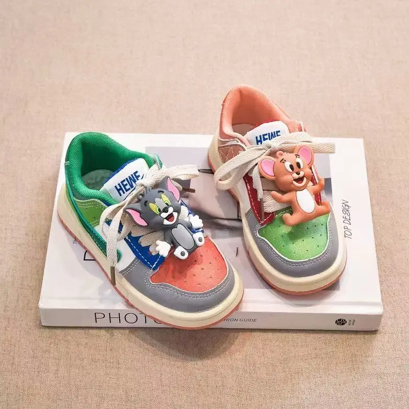 ص ‌ إيل صور 2025 جديد ربيع الخريف لطيف القط والفأر الكرتون الفتيات الأطفال أطفال أحذية رسمية sprots حذاء كاجوال الشقق