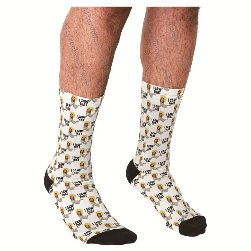 Men's Funny socks Jesus is watching you Socks harajuku Men Happy hip hop Novelty cute boys Crew Casual Crazy Socks for men