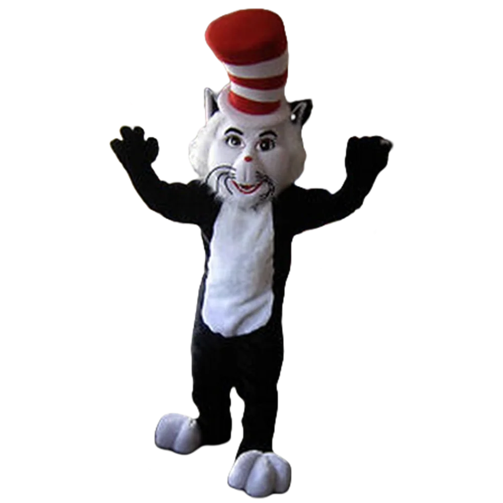 Hot Sale The Cat in the Hat Dr. Seuss Mascot Costume Halloween Costumes Fancy Dress theme Birthday Party Mascotte Kits Suit 1605