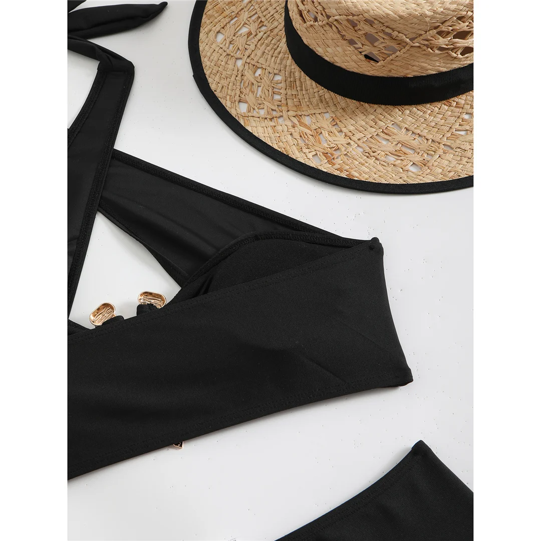 Neuer Neckholder-Bikini mit Cut-Outs und hoher Taille, Damen-Badeanzug, zweiteiliges Bikini-Set, gepolsterter Badeanzug, Badebekleidung, Schwimmbekleidung V6256B – Detail 30