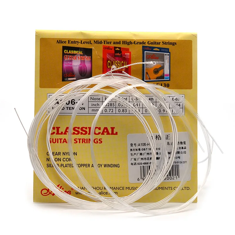 10set/lot Classical Guitar String cordas da guitarra Clear Nylon String Hard Tension - Alice A106-H encordoamento