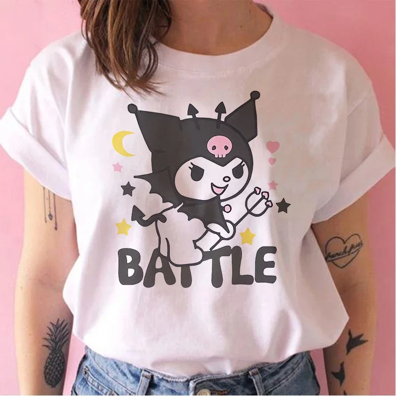 Girl Top Funny Cartoon T Shirt Kuromi Women T Shirt My Melody Lovely Tshirt Letter Kawaii Sweet T-Shirts Comfort Tops Drop,ship