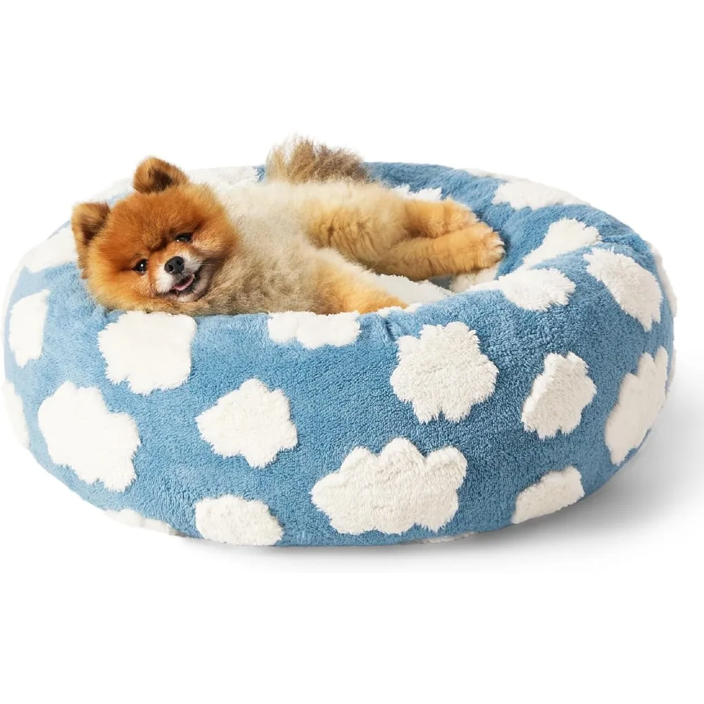 

Washable Round Plush Pet Bed for Small Dogs and Cats Calming Donut Cushion Indoor
