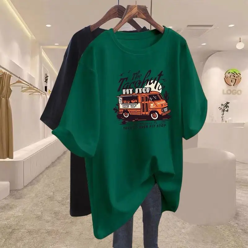 Women's Printed Loose Pullover Summer T-shirt Short Sleeve Pure Cotton Casual Top Tee