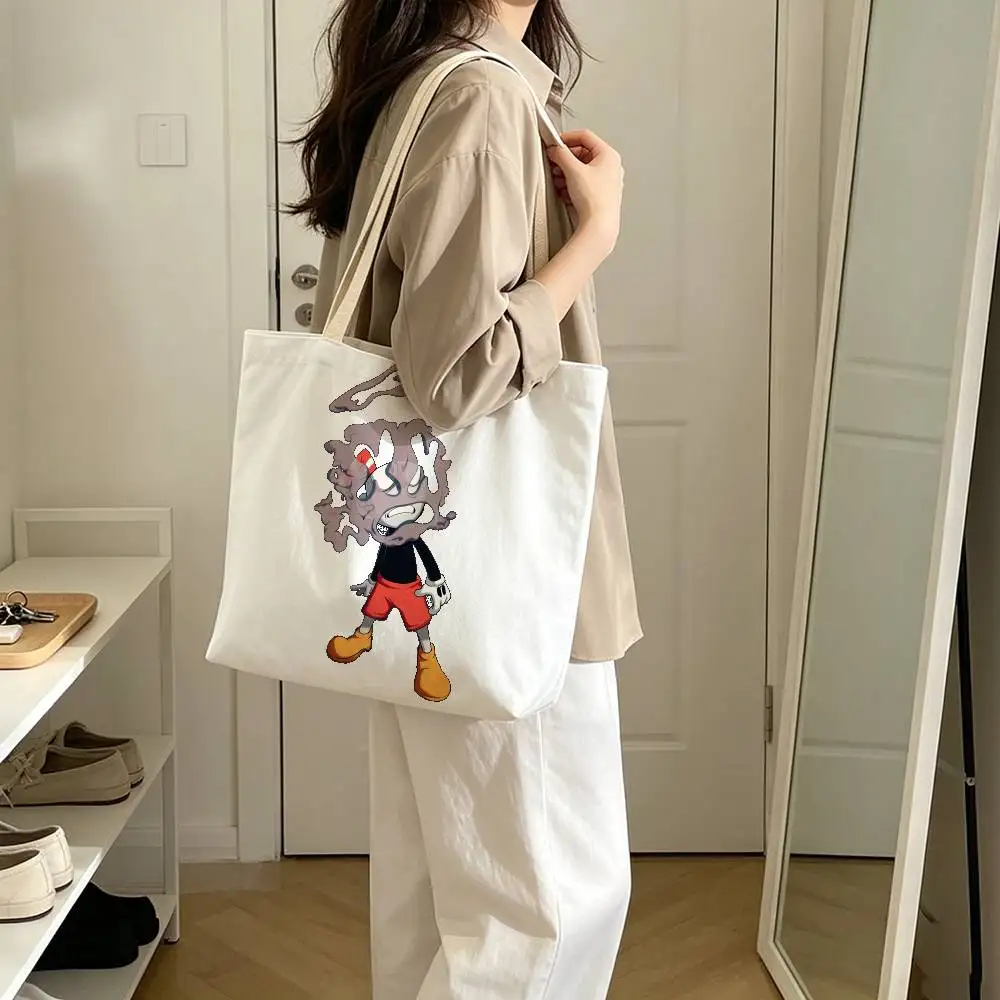 P-Popular C-Cuphead Game Print Canvas Tote Bag Handbag For Daily School Commute Casual Shoulder Bag