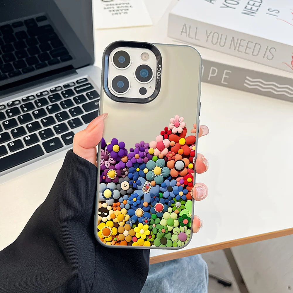 

Colorful flower art design phone case for iPhone 16 15 14 13 12 11 Pro/ Max/Plus shock-proof rear cover anti-fingerprint