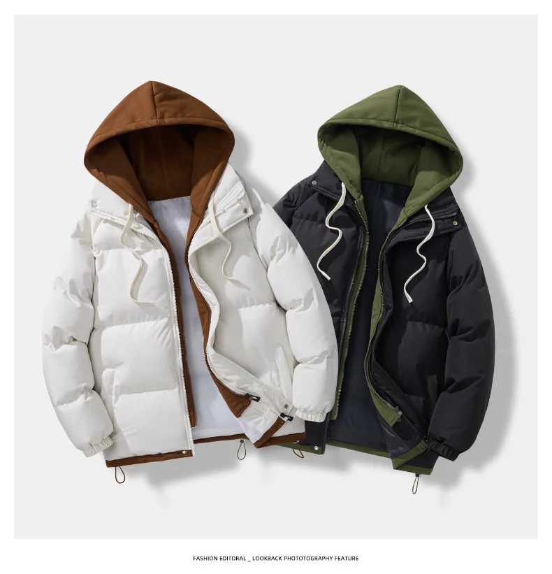 Solid Color Cotton-padded Parkas Korean Style Fashion Outwear Men Brand Parkas Men Thick Winter Hooded Parkas Casual Warm Coat