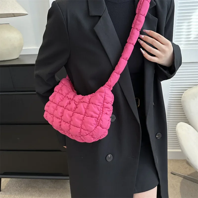 

Quilted Pleated Shoulder Bags for Women Padded Bag Nylon Handbags Bucket Purse Cloud Bubbles Hobo Puffer Nylon Tote Bag bolsas