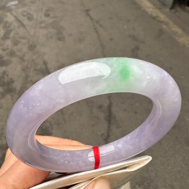 

Certified Natural Grade AAA Ice Green purple Burmese Jade jadeite bracelets 55mm