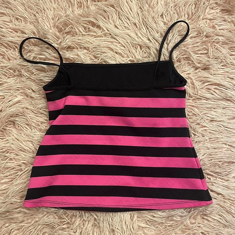 Striped suspenders emo girl's urban beauty hip hops Y2K crop tops grunge punks chic harajuku aesthetic sexys casual women's tops