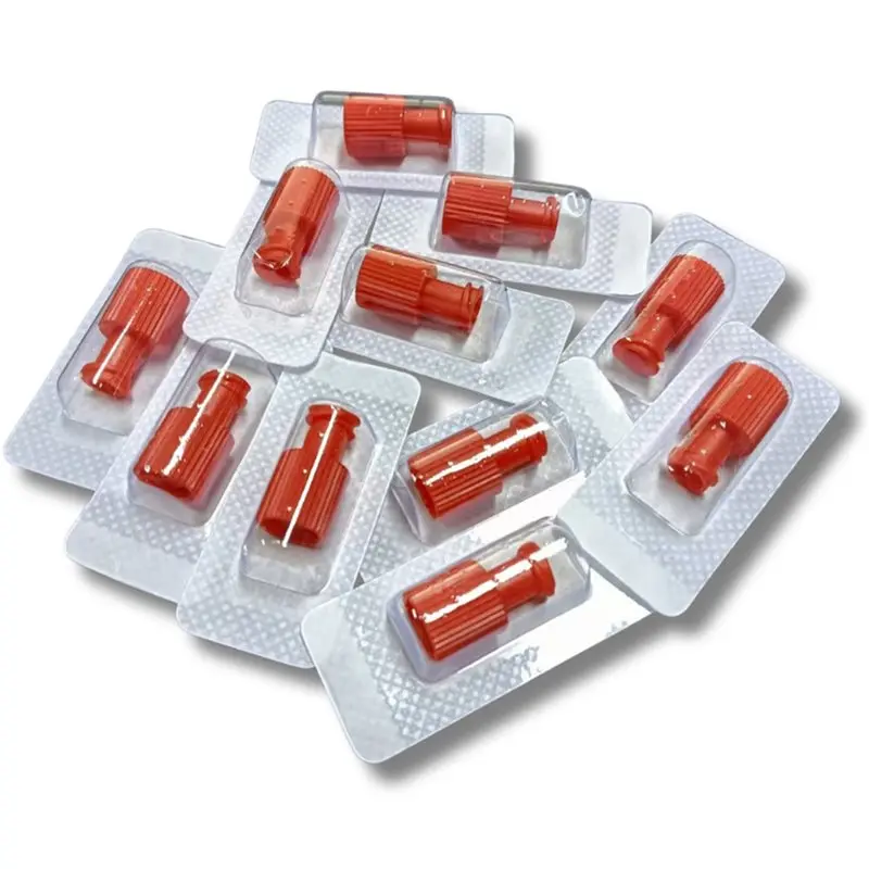 A03F-Dual Function Luer Lock Caps 100Pcs For Male/Female Connectors Sterile Luer Stopper Red Closing Cone Syringe Tips Syrinx
