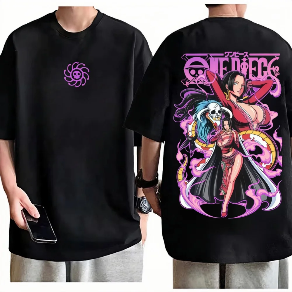 One Piece Boa Hancock T-Shirt Unisex Anime Graphic Print Crew Neck Pure Cotton Oversized Streetwear Fashion Tops For Men Women