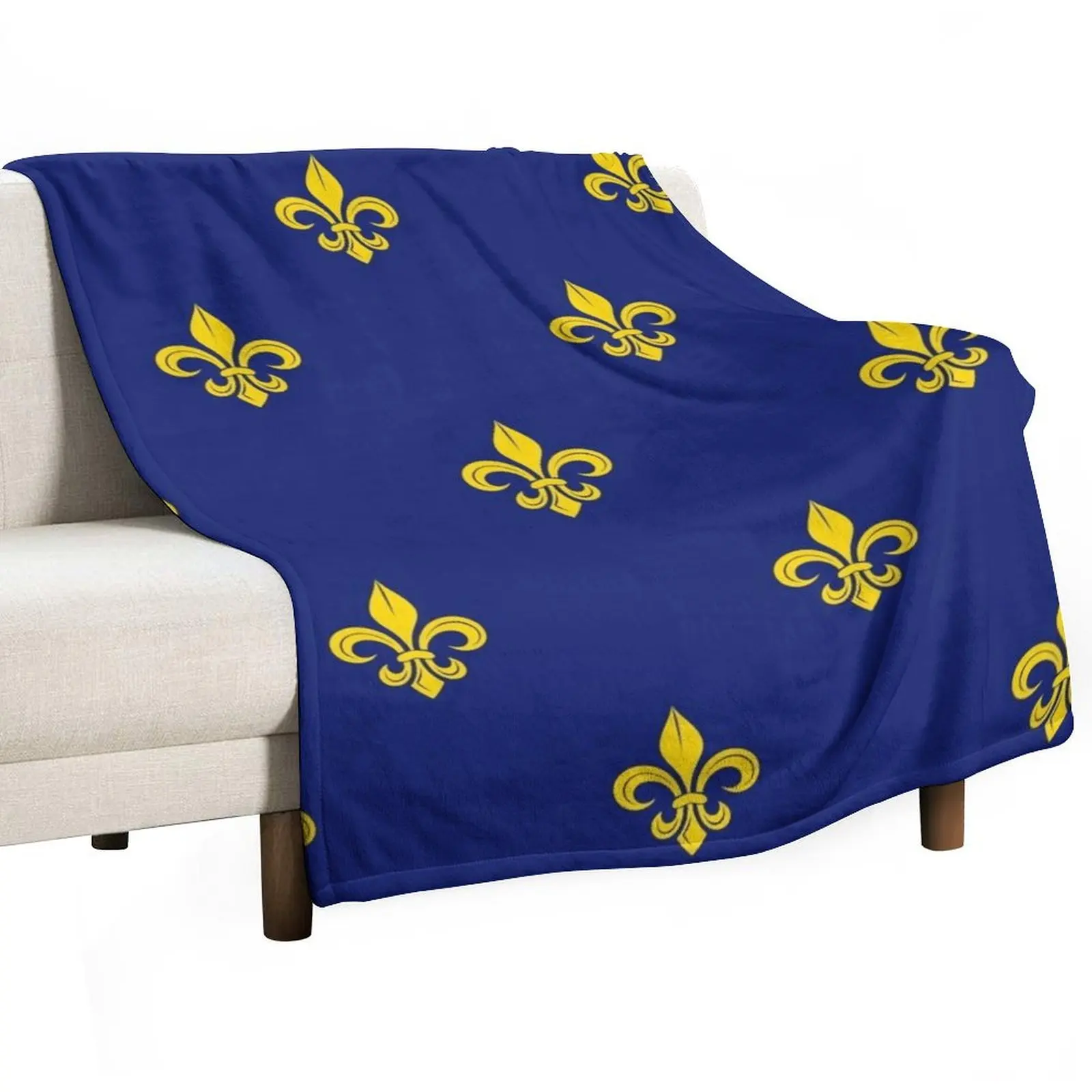 

Golden French Lily and Royal Color Blue On Bubble Merch Throw Blanket blankets ands cosplay anime Thins Beach Blankets