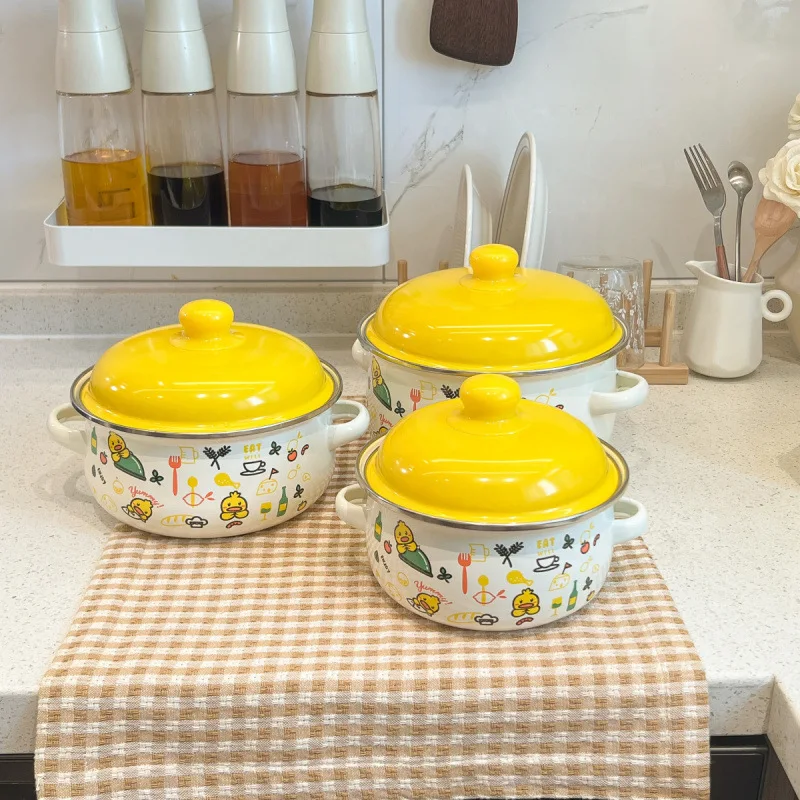 

New Enamel Soup Pot Thickened Household Kitchen Cookware 16CM/18CM/20CM Stew Pot Cooking Noodles Pot