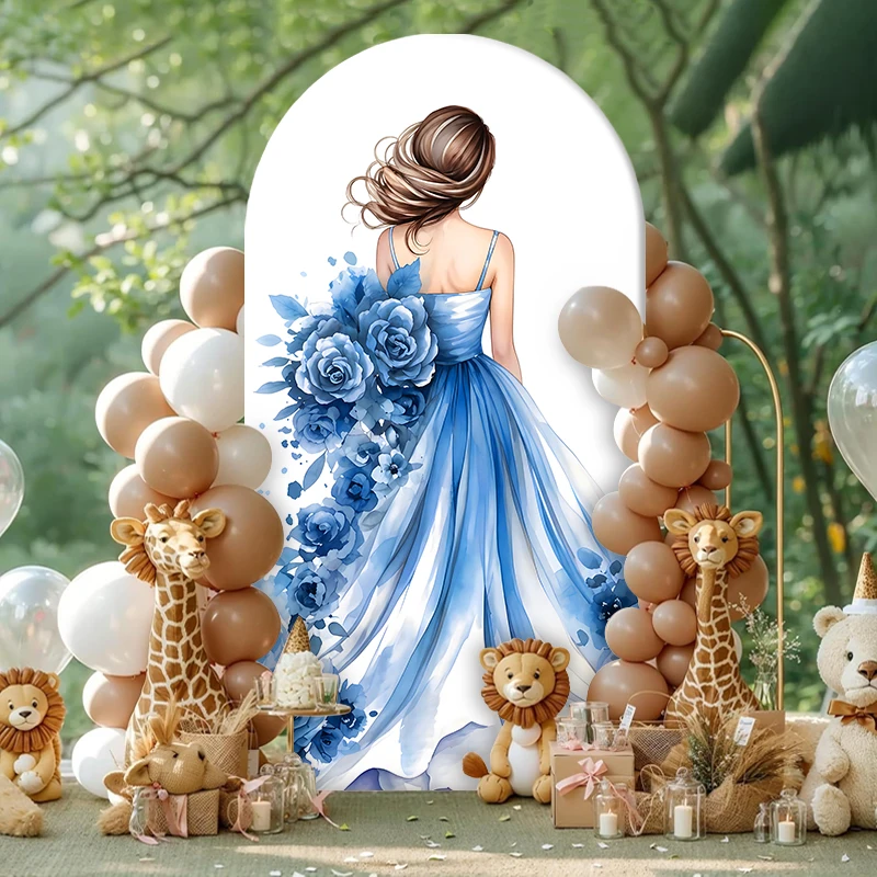 Girl Party Arch Backdrop Cover Quinceanera Sweet 15th Blue Butterfly Girls Birthday Chiara Wall Background Decor Elastic Fabric