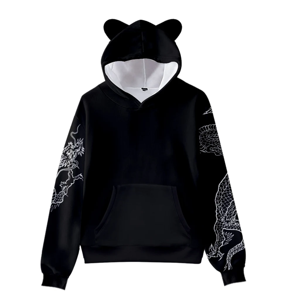 أنيمي التنين الجرافيك هوديس البلوز سترة القط الأذن هوديي بنين بنات مقنعين بلوزات تأثيري حلي