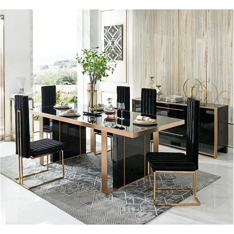 

Customize.2021 Postmodern Light Luxury Simple Dining Table and Chair Combination Tempered Glass Table