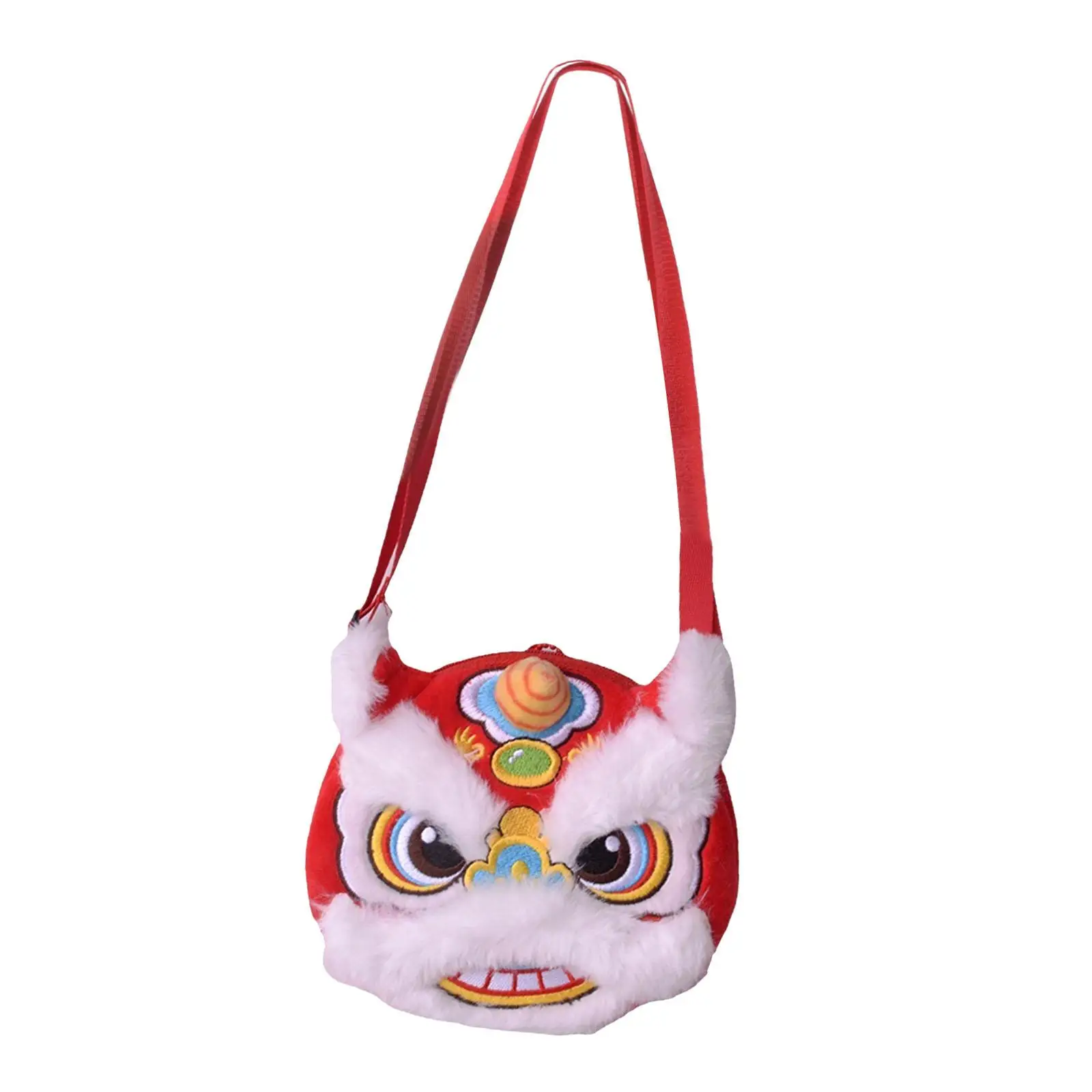 Embroidery Plush Crossbody Tote for Women Chinese New Year Money Bag Shoulder Purse with Zipper Closure Festive Holiday Gift