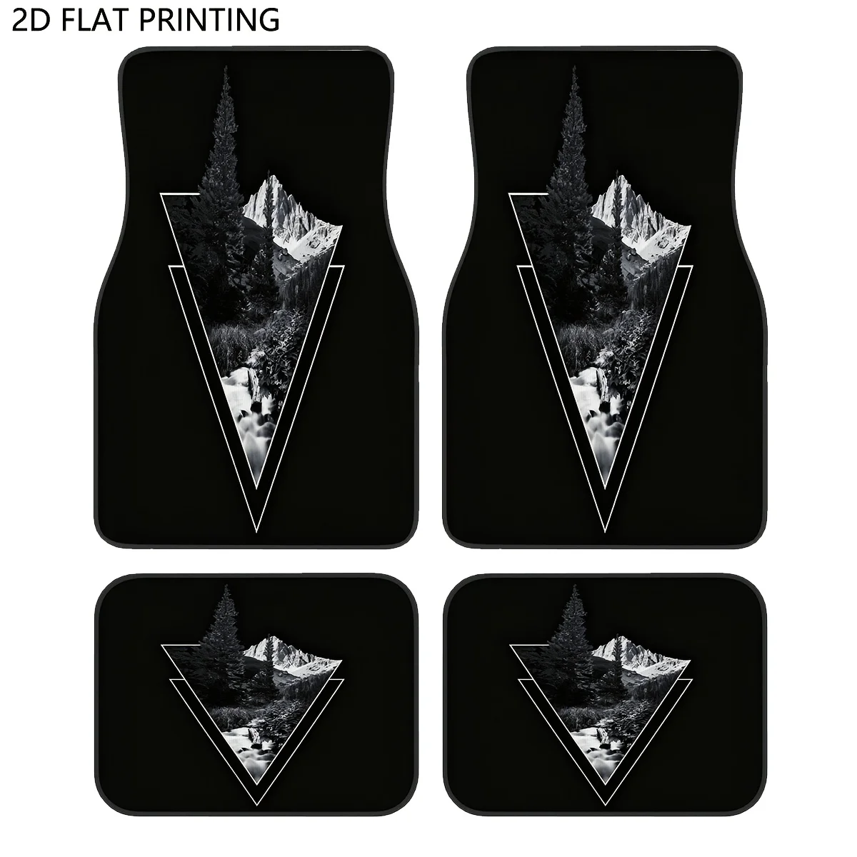 4pcs Car Floor Mats, Black Triangle Mountain Stream Floor Mats, Floor Mats For Cars, Car Decorative Accessory Gifts For Car Love