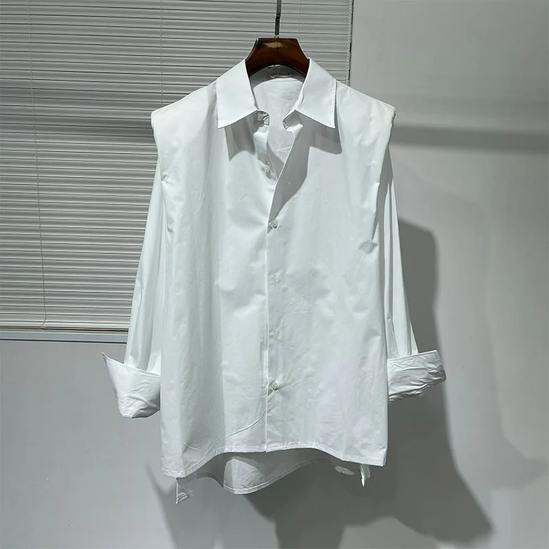 Men\'s Fashion Asymmetric Versatile Casual Shirt Spring New Fashion Fashion Personalized Fake Two Loose Split Shirts