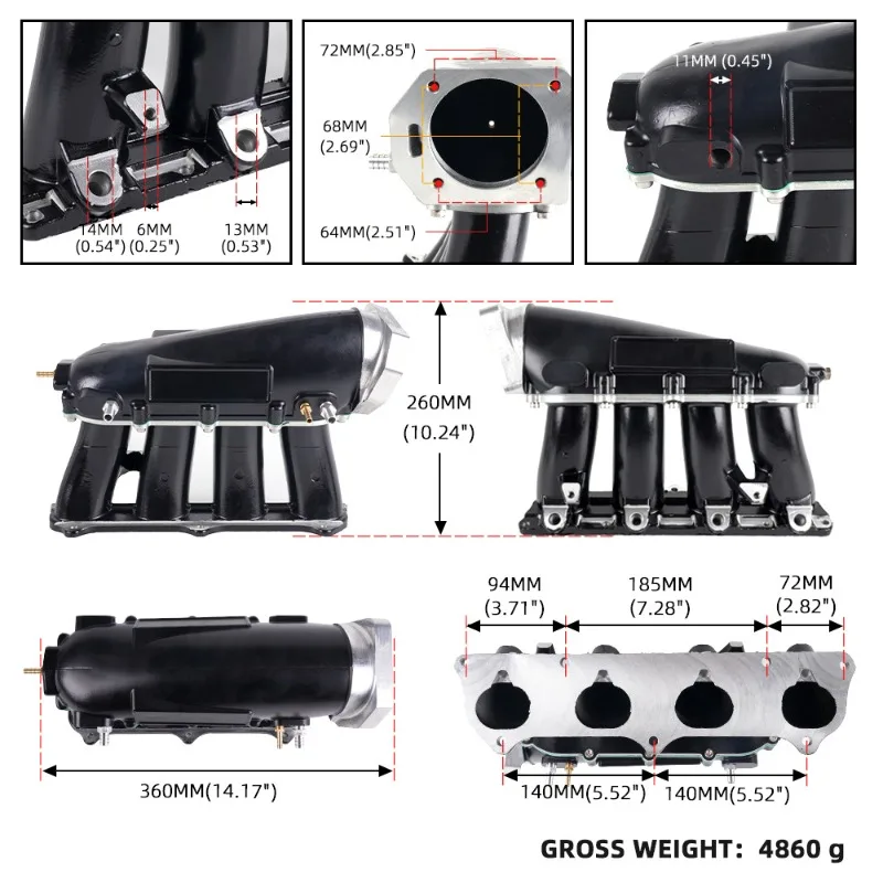 Cross-border car modification split intake manifold, suitable for Honda K series K20A/A1/Z1/K24A1 generation