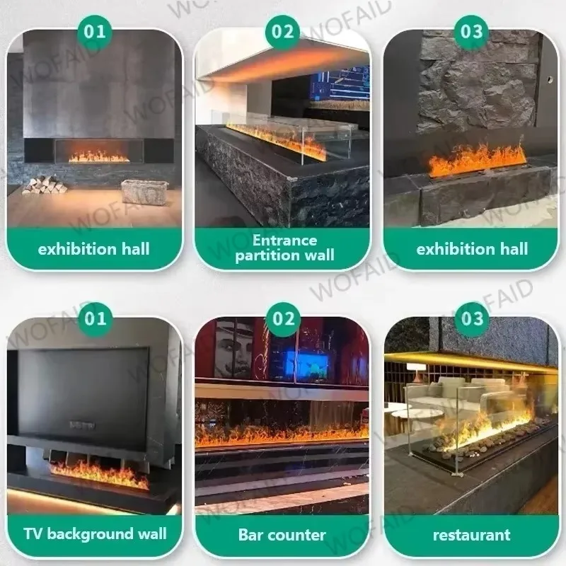 Perapian Api Warna Listrik Dalam Ruangan Pintar Uap Dekoratif Ramah Lingkungan Tanpa Risiko Api 3D Atomisasi Perapian Penambah Suasana Dalam Ruangan