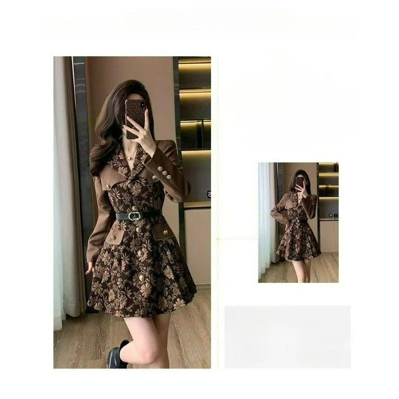 Vestido de terno profissional, moda, temperamento confortável, sentido sofisticado, outono feminino nova moda de manga comprida saia plissada