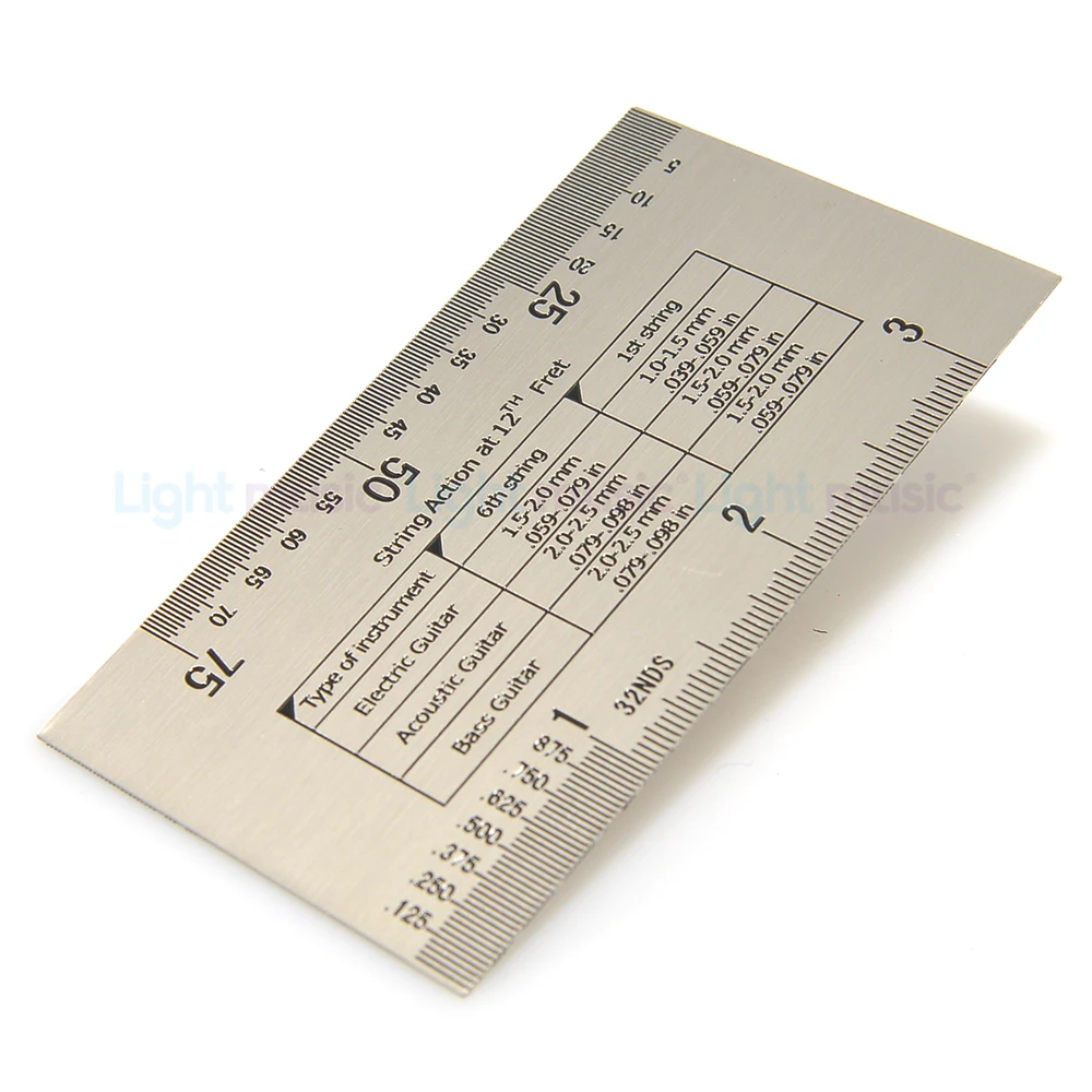 Stainless Steel String Ruler String Action Gauge Ruler for Guitar Bass Silver