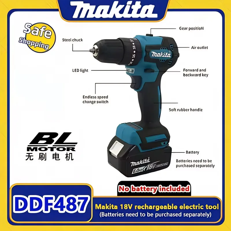 

2026 New Makita Original DDF487 18V rechargeable for 9.0ah,6.0Ah,5.0ah battery