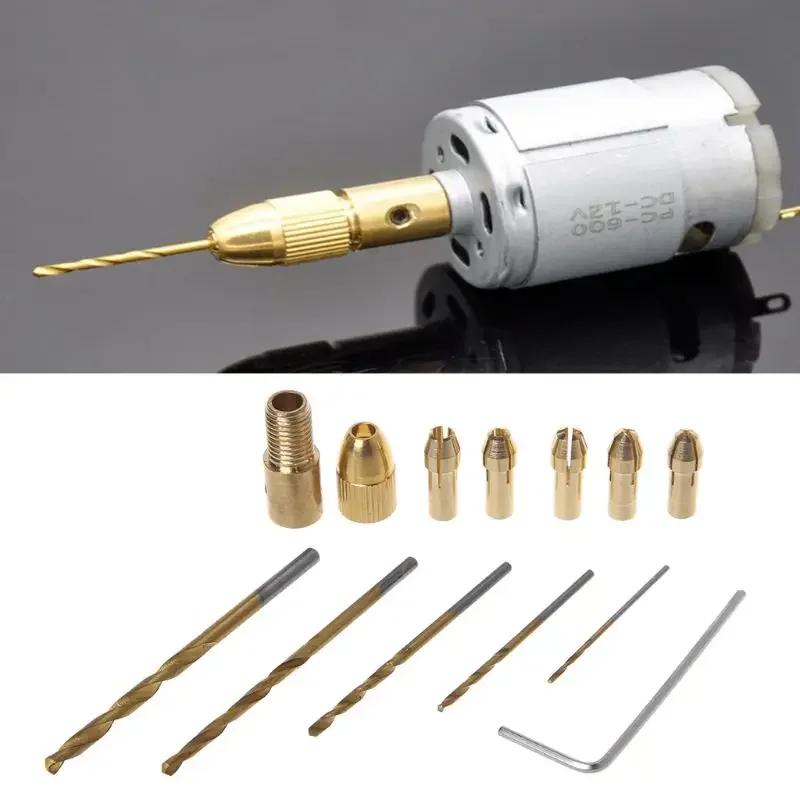 12Pcs 0.5-3mm Electric Hand Press Drilling Micro Twist Drill Bit Chuck Set Tool X7YD