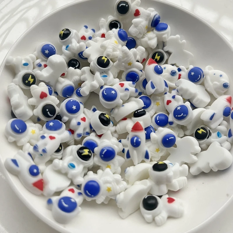 25Pcs Cartoon Astronaut Rocket Space Resin Cabochon Flat back Crafts Fit Phone Deco Parts DIY Scrapbooking Hair Bows Accessories