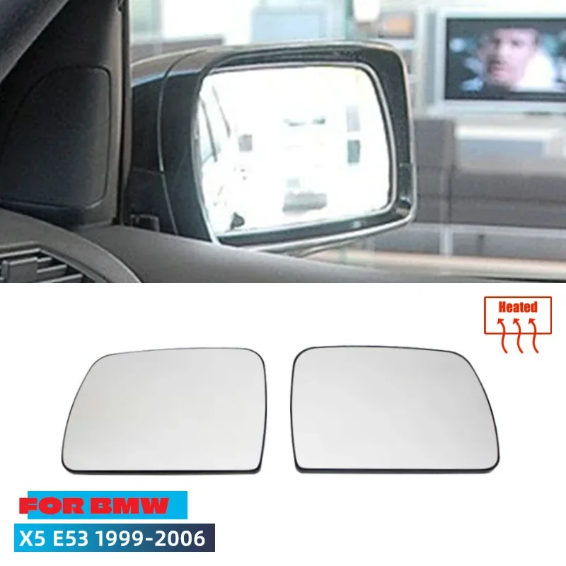 Left&Right Side White Heated Wing Mirror Glass Wide Angle Rearview Mirror for BMW X5 E53 1999 2000 2001 2002 2003 2004 2005 2006