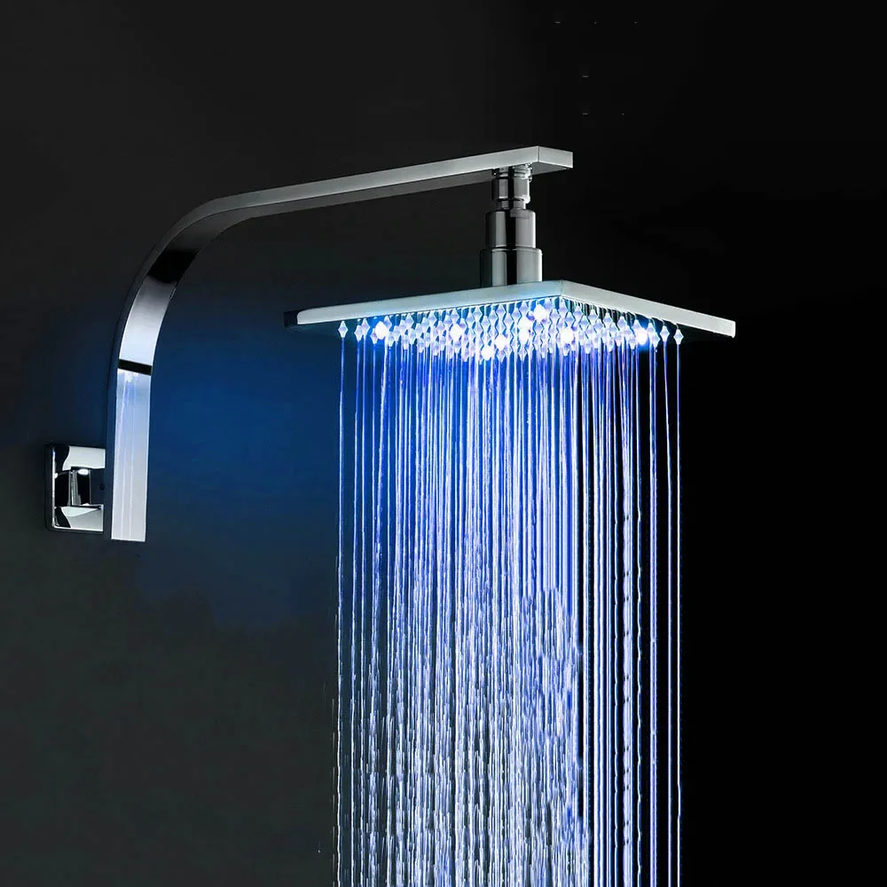 LED Square Chrome Rain Shower Head Set 8