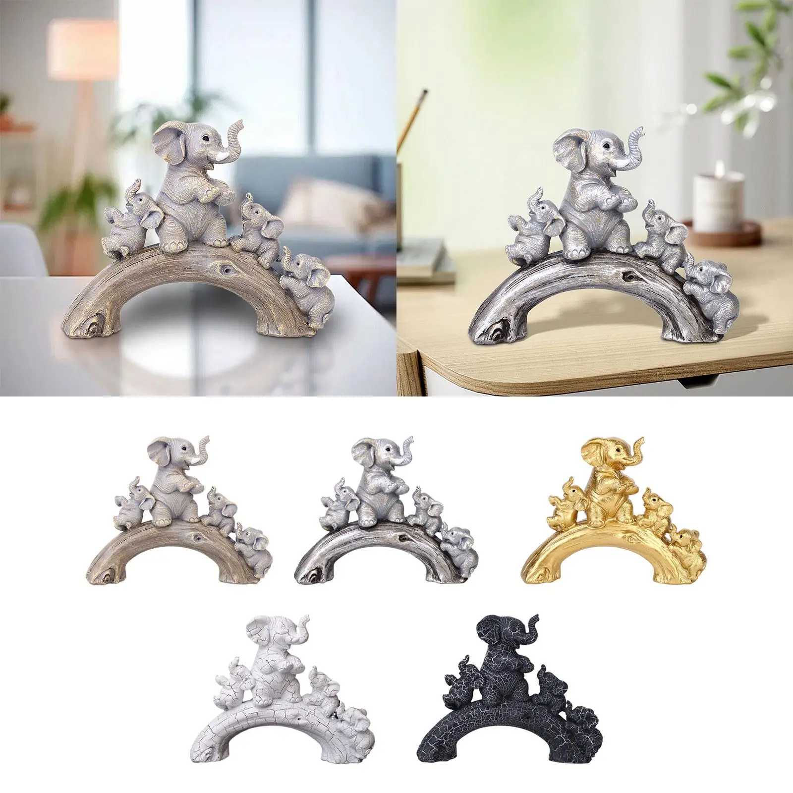 Resin Elephant Statue Collectible Table Centerpiece Elephant Sculpture Tabletop Ornament for Desk Office NightStand Shelf Home