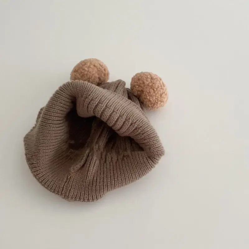 Knitted Baby Cap With Earflaps Cute Bear Pompom Kids Hat Beanie Warm Autumn Winter Boys Girls Ear Protection Bonnet Caps